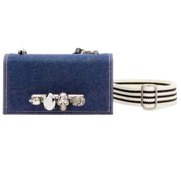 🎁 NWT Alexander McQueen The Knuckle Satchel Crossbody Bag Denim/Black - Picture 8 of 11